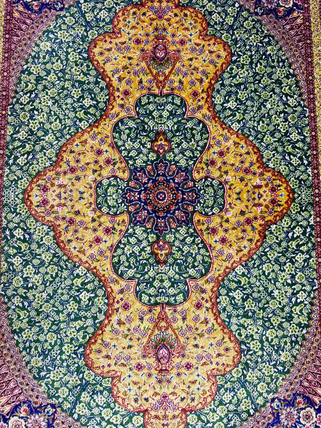 Elegant Persian Bamboo Silk Rug 60x90 cm – Robot-Woven & Hand-Knotted Edges