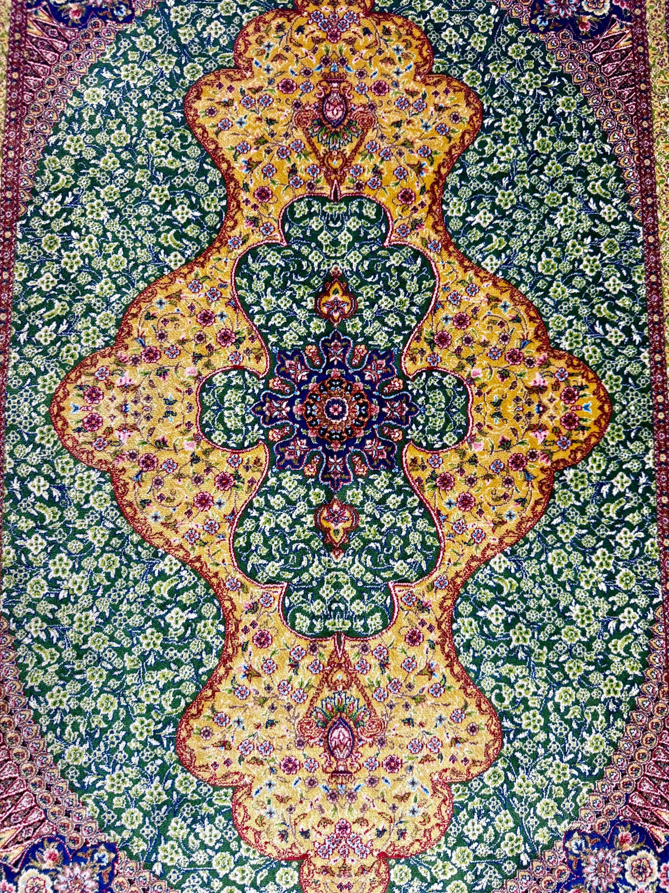 Elegant Persian Bamboo Silk Rug 60x90 cm – Robot-Woven & Hand-Knotted Edges