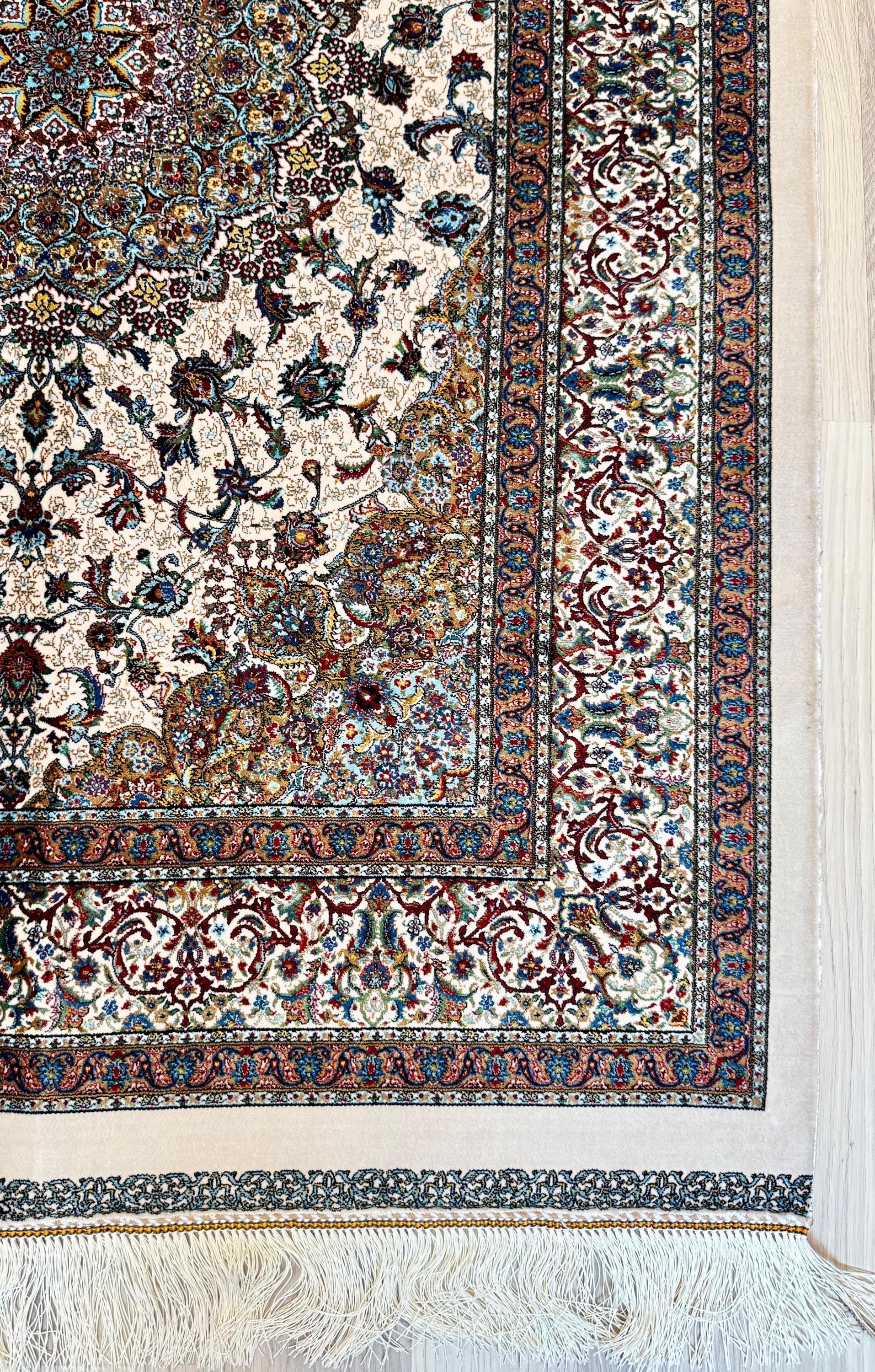 Luxury Persian Bamboo Silk Rug 100x150 cm – Robot-Woven & Hand-Knotted Edges