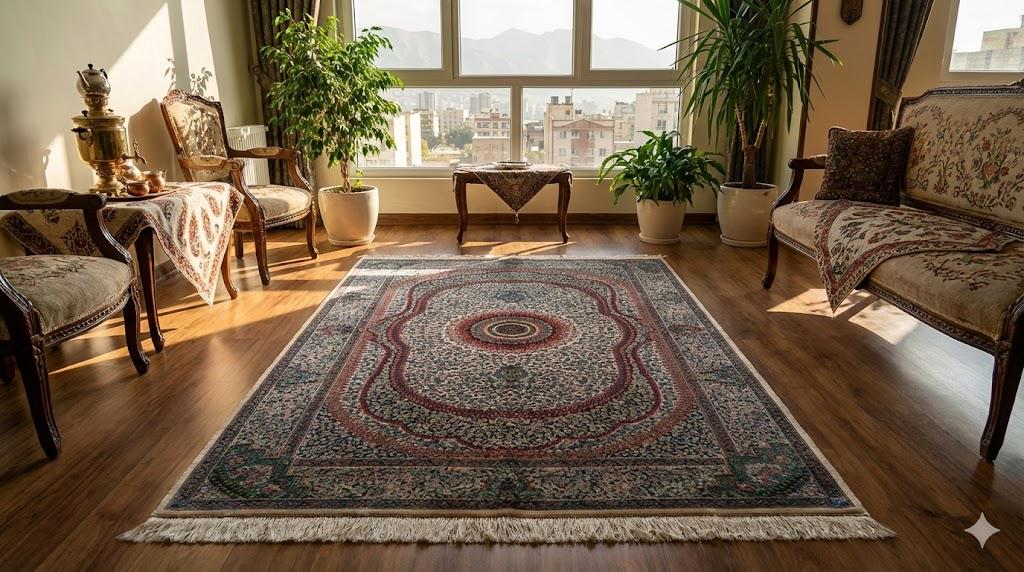 Luxury Persian Bamboo Silk Rug 100x150 cm – Robot-Woven & Hand-Knotted Edges