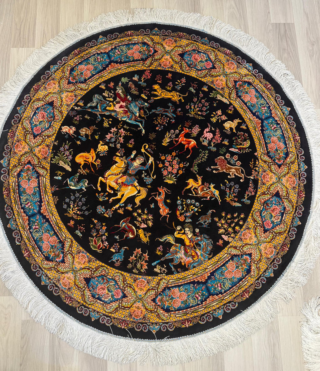 Elegant Round Persian Bamboo Silk Rug 1,2x1,2 m – Robot-Woven & Hand-Knotted Edges