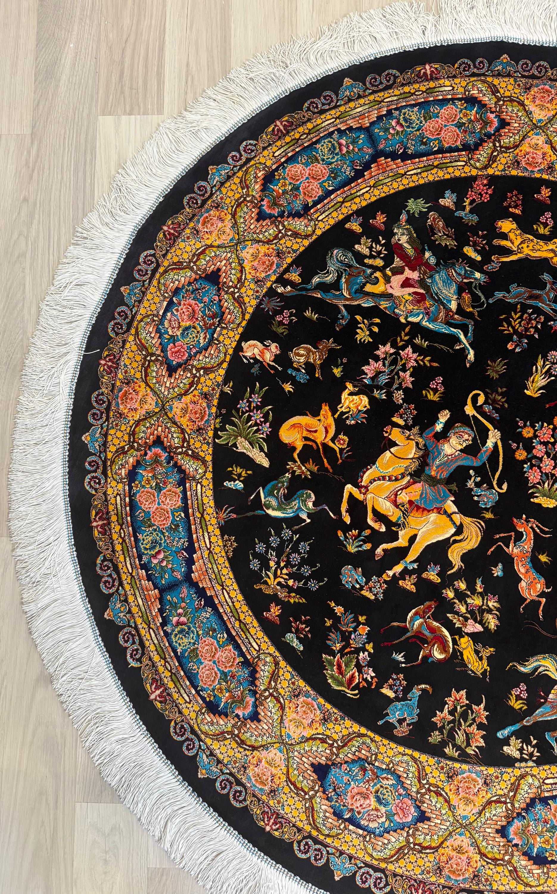 Elegant Round Persian Bamboo Silk Rug 1,2x1,2 m – Robot-Woven & Hand-Knotted Edges