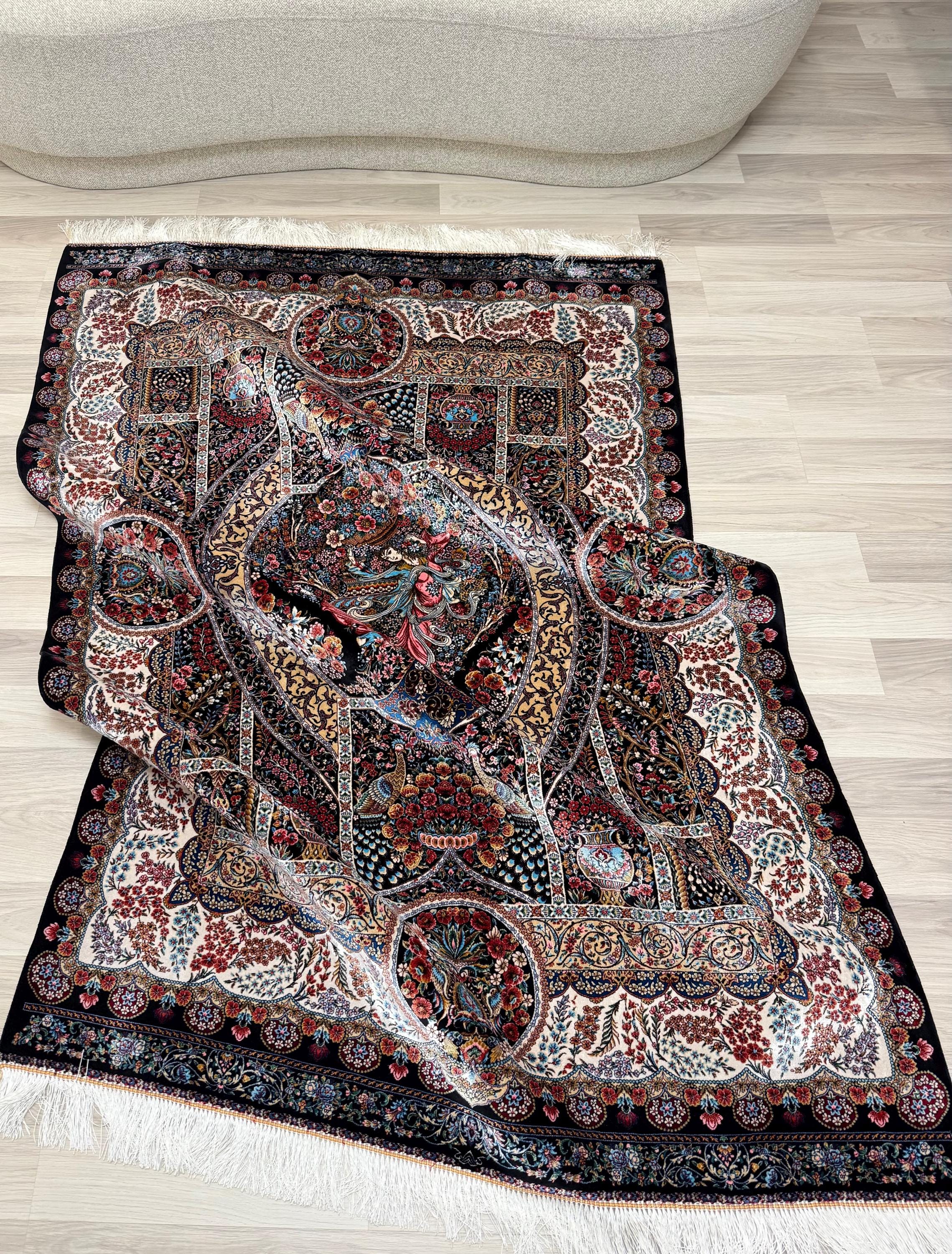 Luxury Persian Bamboo Silk Rug 120x180 cm – Robot-Woven & Hand-Knotted Edges