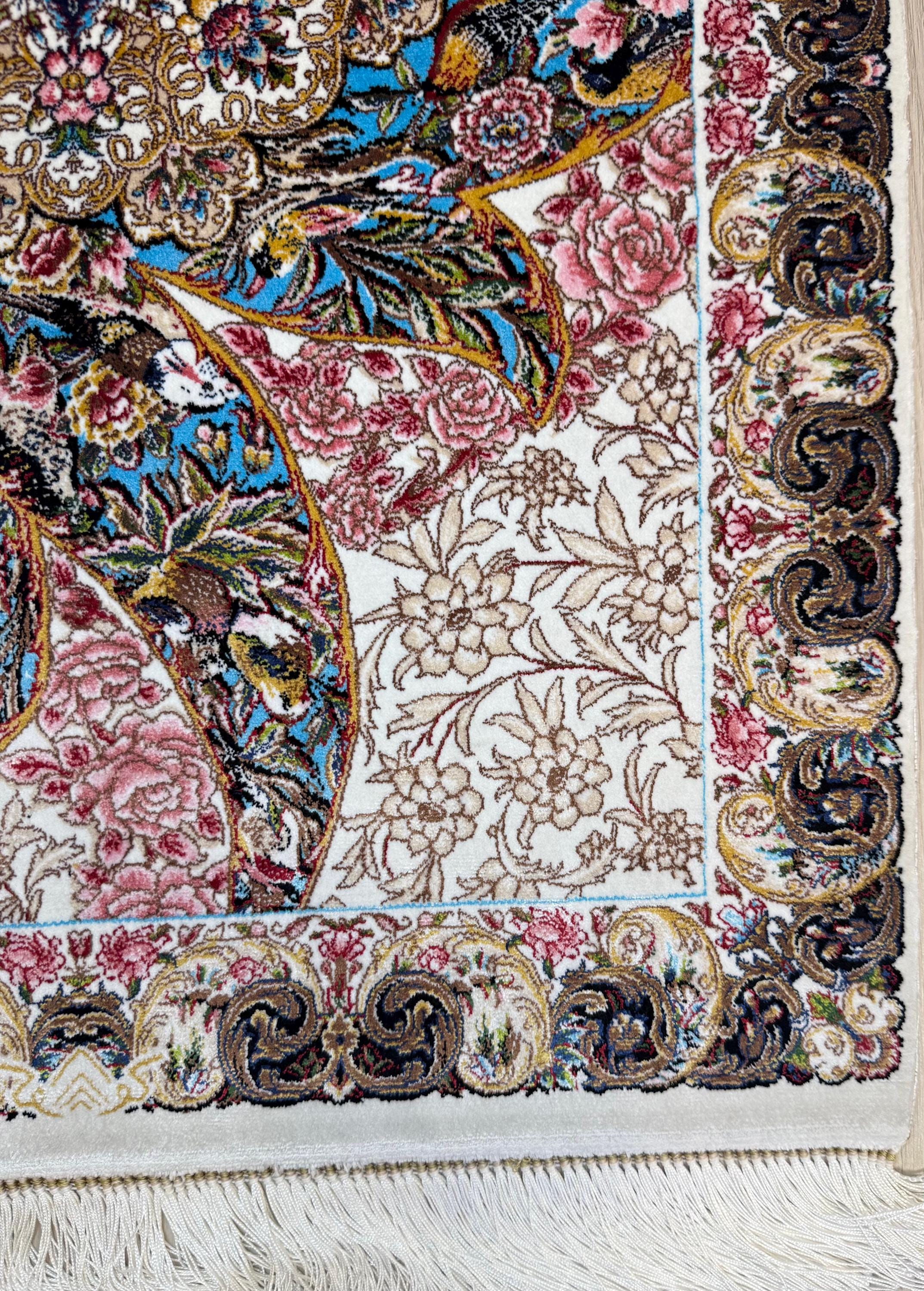 Elegant Persian Bamboo Silk Rug 60x90 cm – Robot-Woven & Hand-Knotted Edges