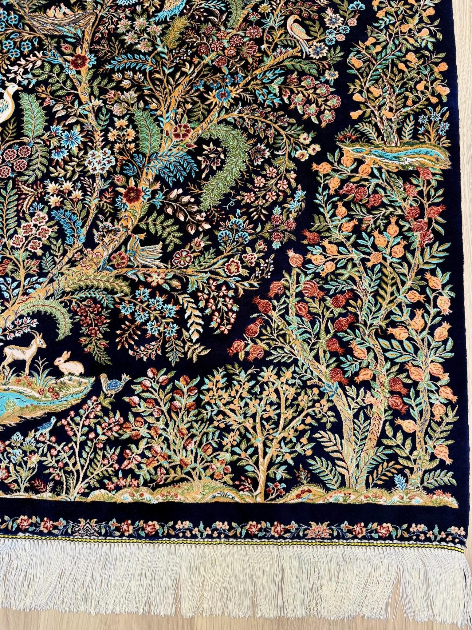 Luxury Persian Bamboo Silk Rug 100x150 cm – Robot-Woven & Hand-Knotted Edges