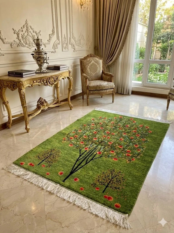 Luxury Persian Bamboo Silk Gabbeh Rug 85x125 cm – Robot-Woven & Hand-Knotted Edges