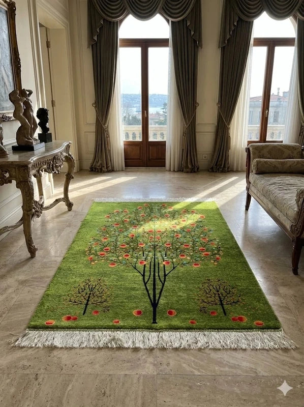 Luxury Persian Bamboo Silk Gabbeh Rug 85x125 cm – Robot-Woven & Hand-Knotted Edges