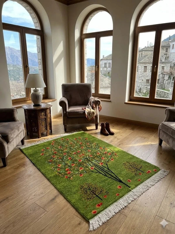 Luxury Persian Bamboo Silk Gabbeh Rug 85x125 cm – Robot-Woven & Hand-Knotted Edges