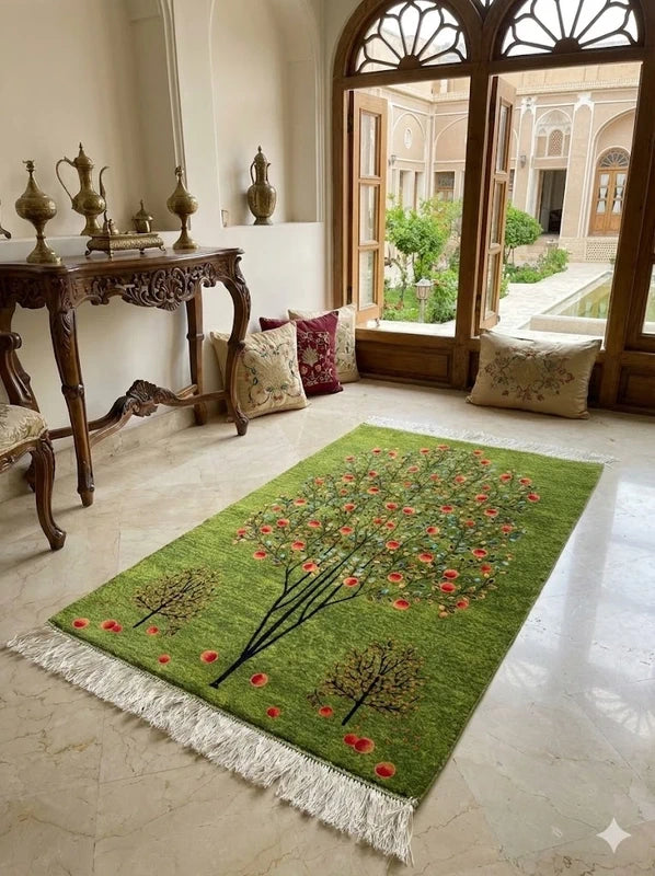 Luxury Persian Bamboo Silk Gabbeh Rug 85x125 cm – Robot-Woven & Hand-Knotted Edges