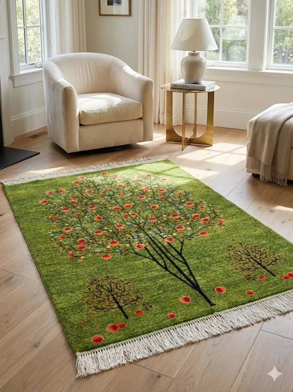 Luxury Persian Bamboo Silk Gabbeh Rug 85x125 cm – Robot-Woven & Hand-Knotted Edges