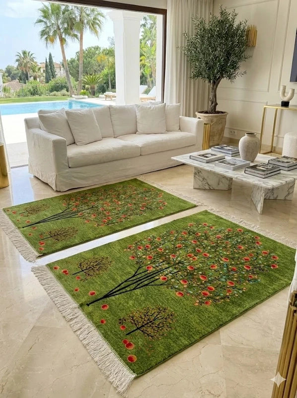 Luxury Persian Bamboo Silk Gabbeh Rug 85x125 cm – Robot-Woven & Hand-Knotted Edges