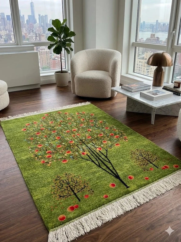 Luxury Persian Bamboo Silk Gabbeh Rug 100x150 cm – Robot-Woven & Hand-Knotted Edges