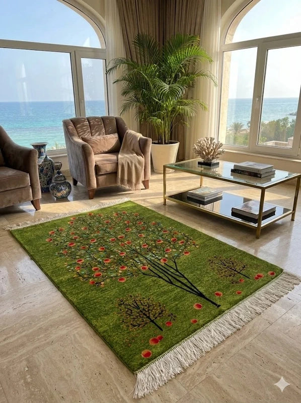 Luxury Persian Bamboo Silk Gabbeh Rug 100x150 cm – Robot-Woven & Hand-Knotted Edges