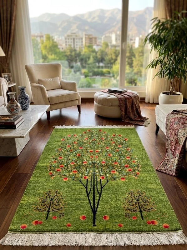 Luxury Persian Bamboo Silk Gabbeh Rug 100x150 cm – Robot-Woven & Hand-Knotted Edges