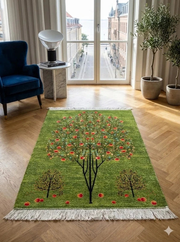 Luxury Persian Bamboo Silk Gabbeh Rug 100x150 cm – Robot-Woven & Hand-Knotted Edges