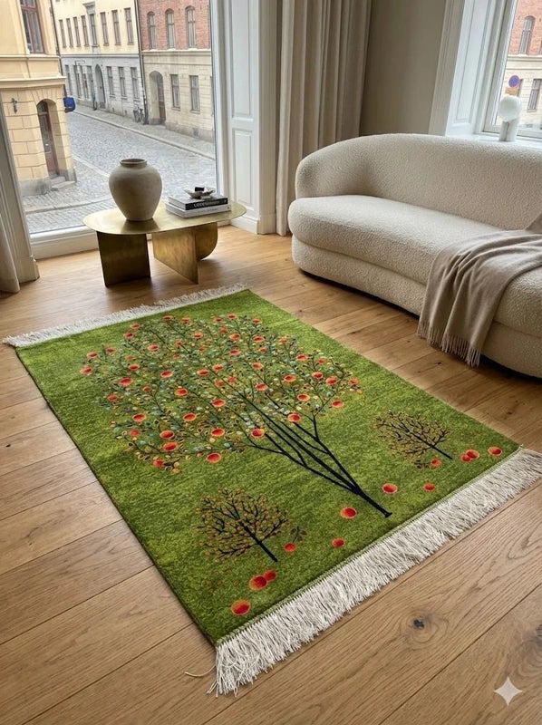 Luxury Persian Bamboo Silk Gabbeh Rug 100x150 cm – Robot-Woven & Hand-Knotted Edges