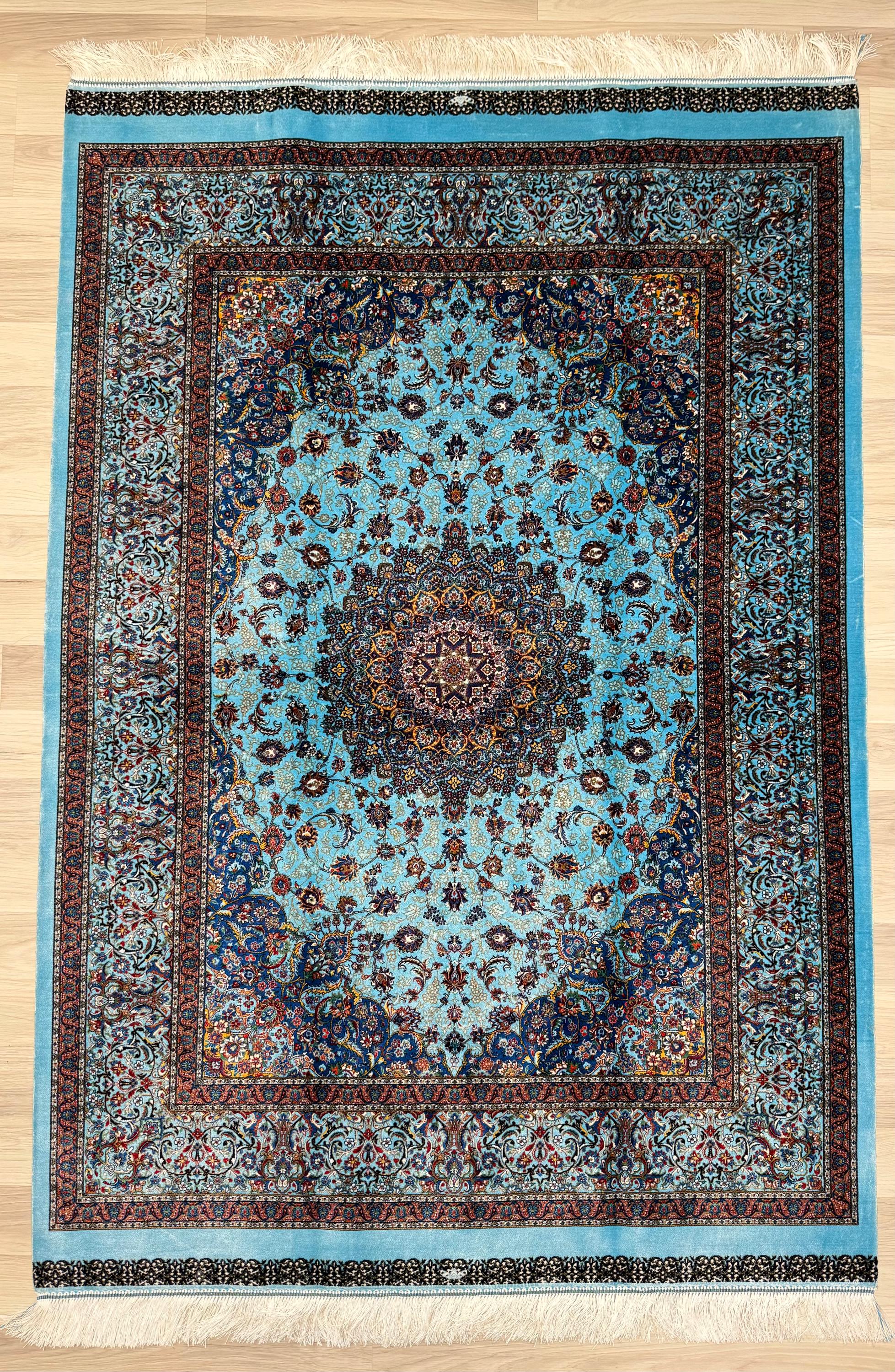 Luxury Persian Bamboo Silk Rug 120x180 cm – Robot-Woven & Hand-Knotted Edges
