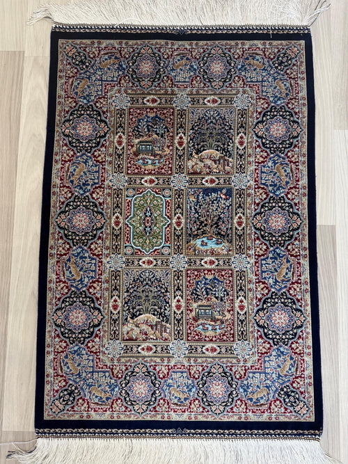 Elegant Persian Bamboo Silk Rug 60x90 cm – Robot-Woven & Hand-Knotted Edges