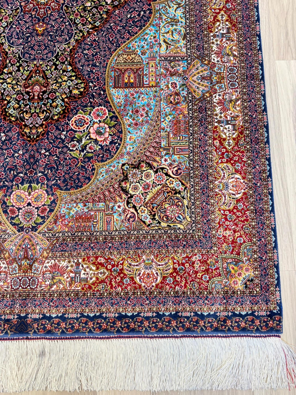 Luxury Persian Bamboo Silk Rug 100x150 cm – Robot-Woven & Hand-Knotted Edges