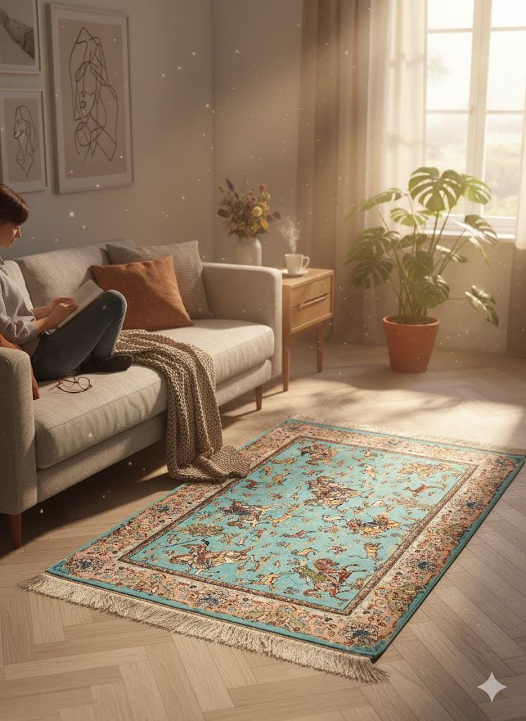 Luxury Persian Bamboo Silk Rug 80x120 cm – Robot-Woven & Hand-Knotted Edges