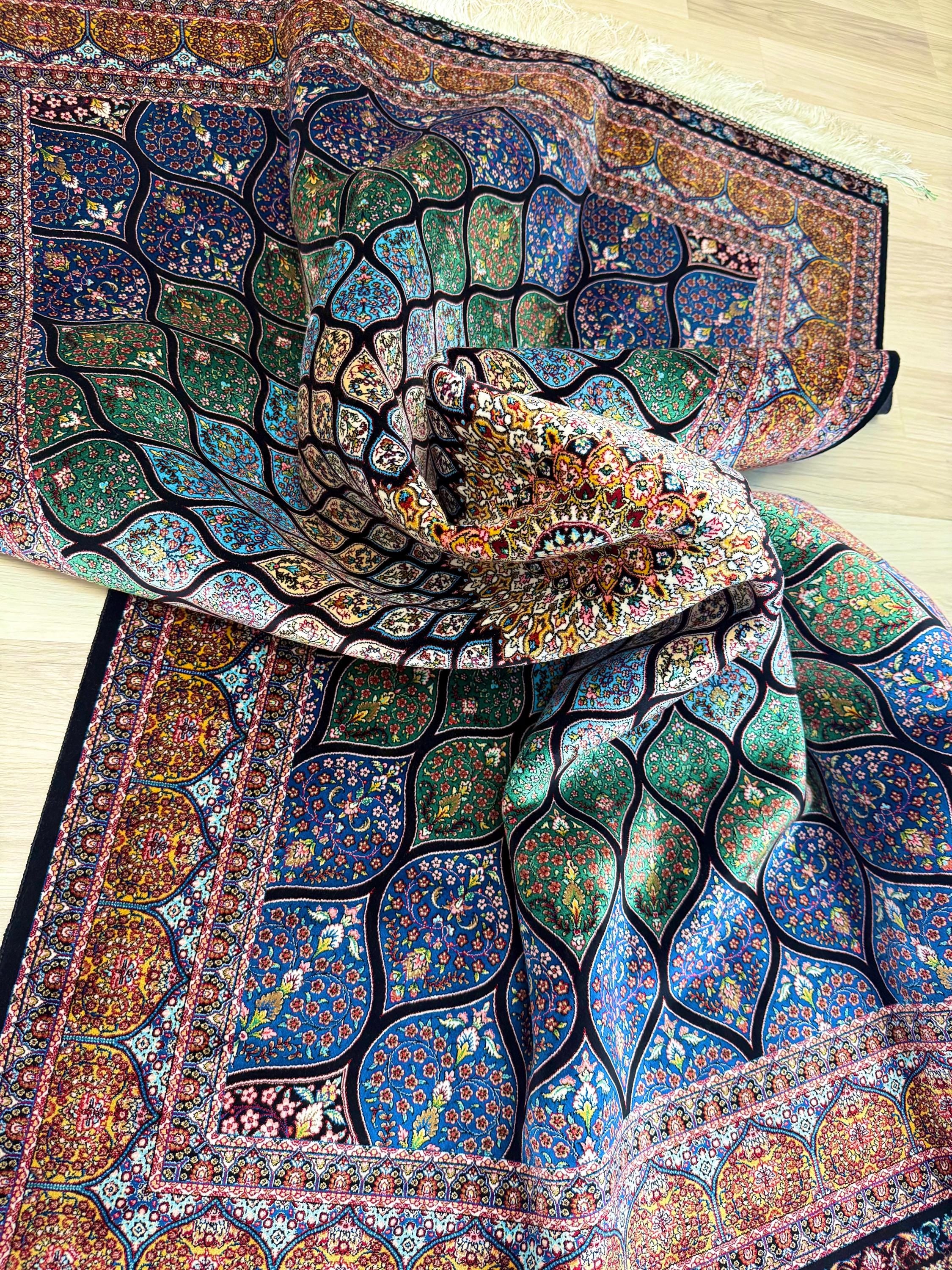 Luxury Persian Bamboo Silk Rug 120x180 cm – Robot-Woven & Hand-Knotted Edges