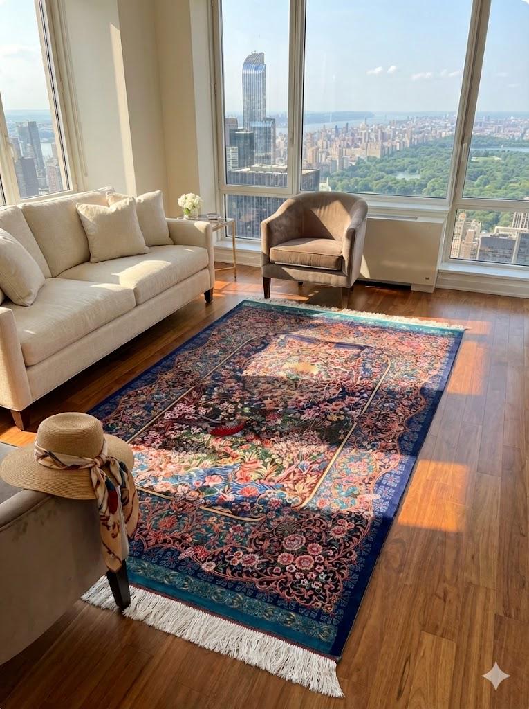 Luxury Persian Bamboo Silk Rug 100x150 cm – Robot-Woven & Hand-Knotted Edges