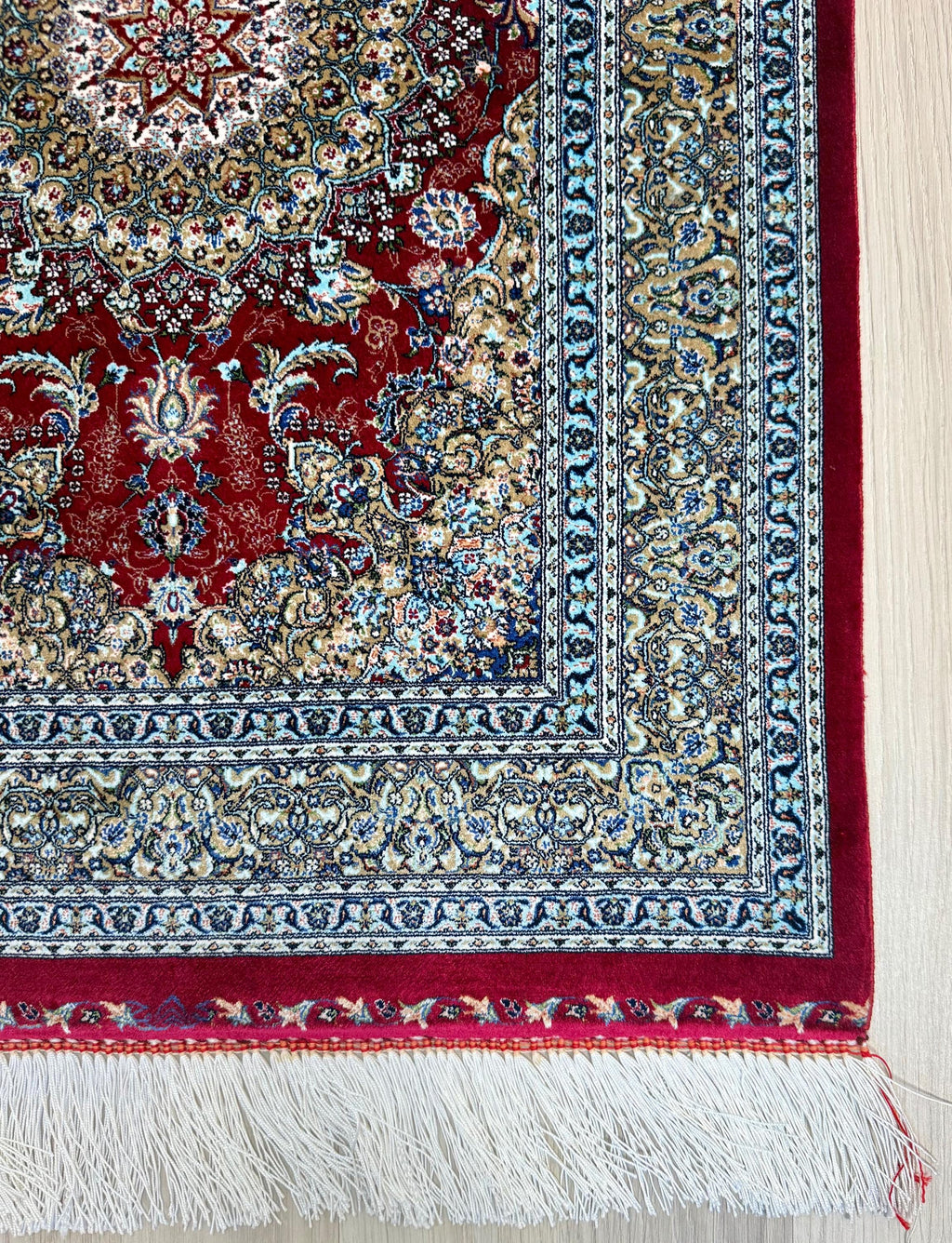 Elegant Persian Bamboo Silk Rug 60x90 cm – Robot-Woven & Hand-Knotted Edges