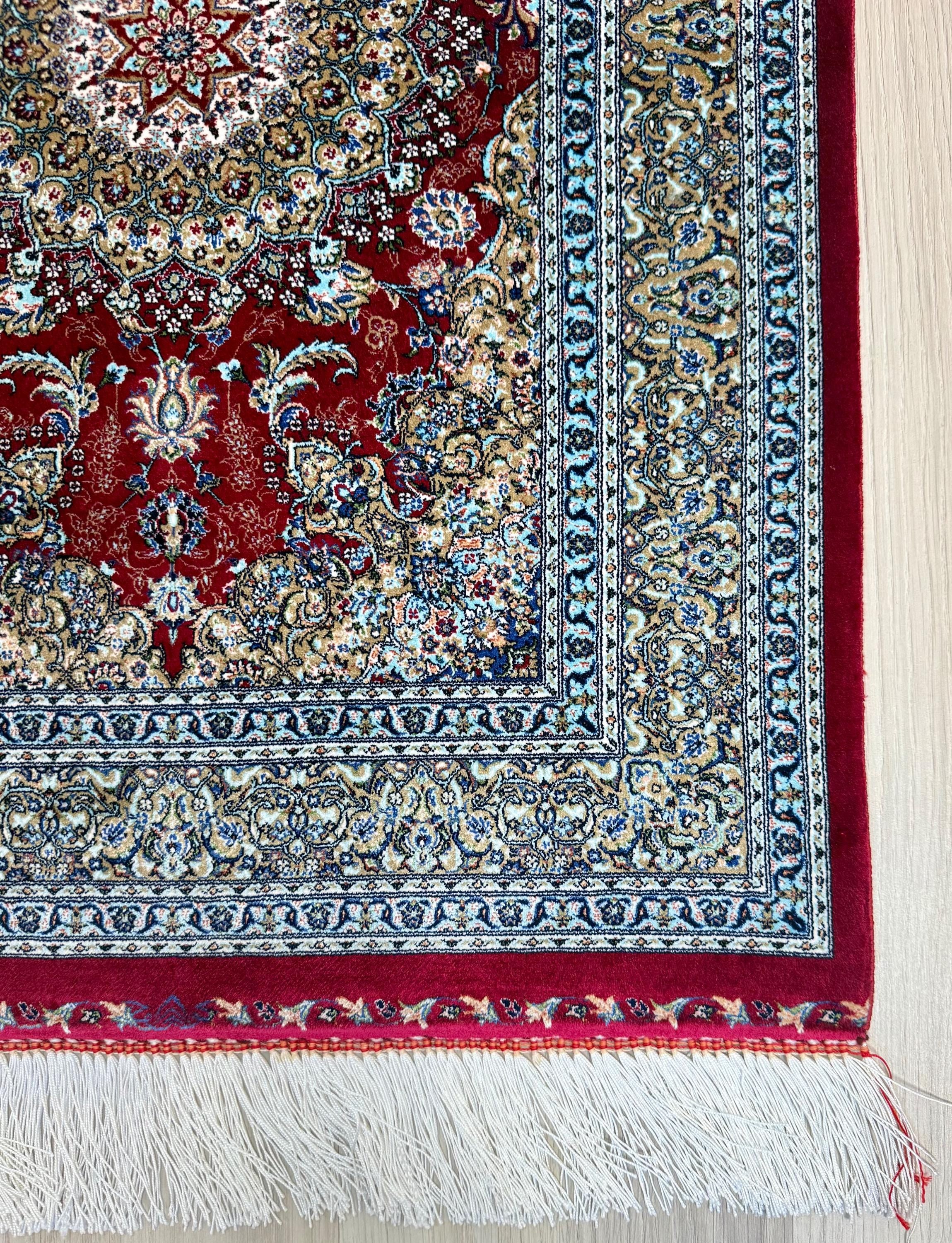 Elegant Persian Bamboo Silk Rug 60x90 cm – Robot-Woven & Hand-Knotted Edges