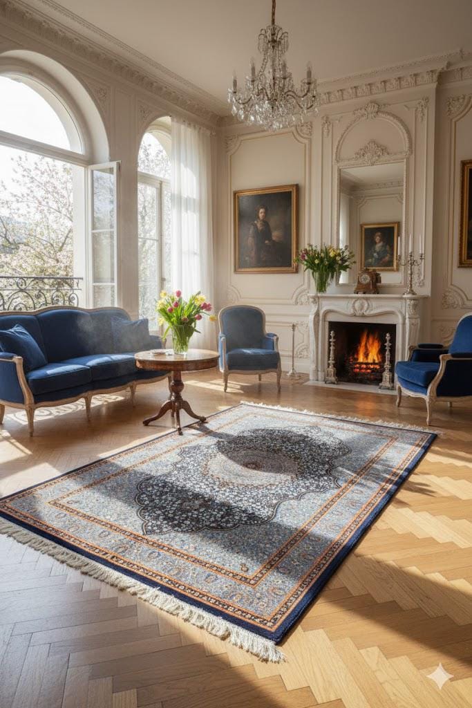 Luxury Persian Bamboo Silk Rug 100x150 cm – Robot-Woven & Hand-Knotted Edges