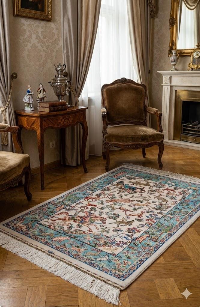 Elegant Persian Bamboo Silk Rug 60x90 cm – Robot-Woven & Hand-Knotted Edges