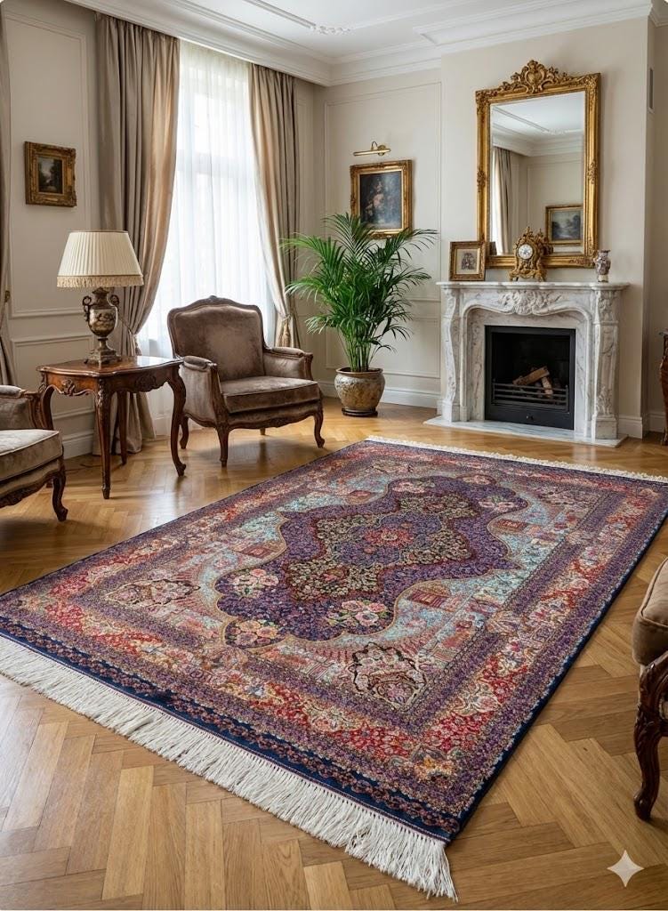Luxury Persian Bamboo Silk Rug 100x150 cm – Robot-Woven & Hand-Knotted Edges