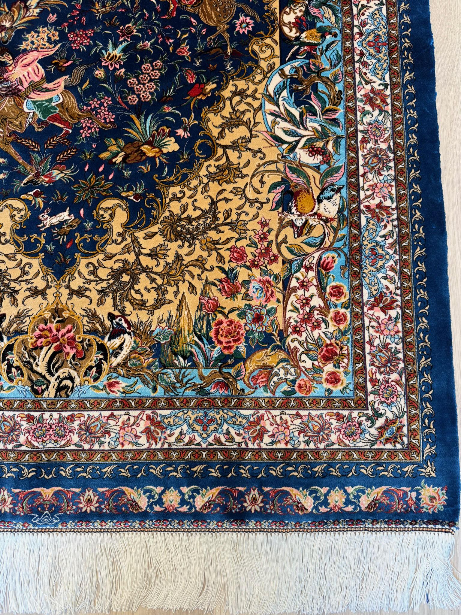 Luxury Persian Bamboo Silk Rug 100x150 cm – Robot-Woven & Hand-Knotted Edges