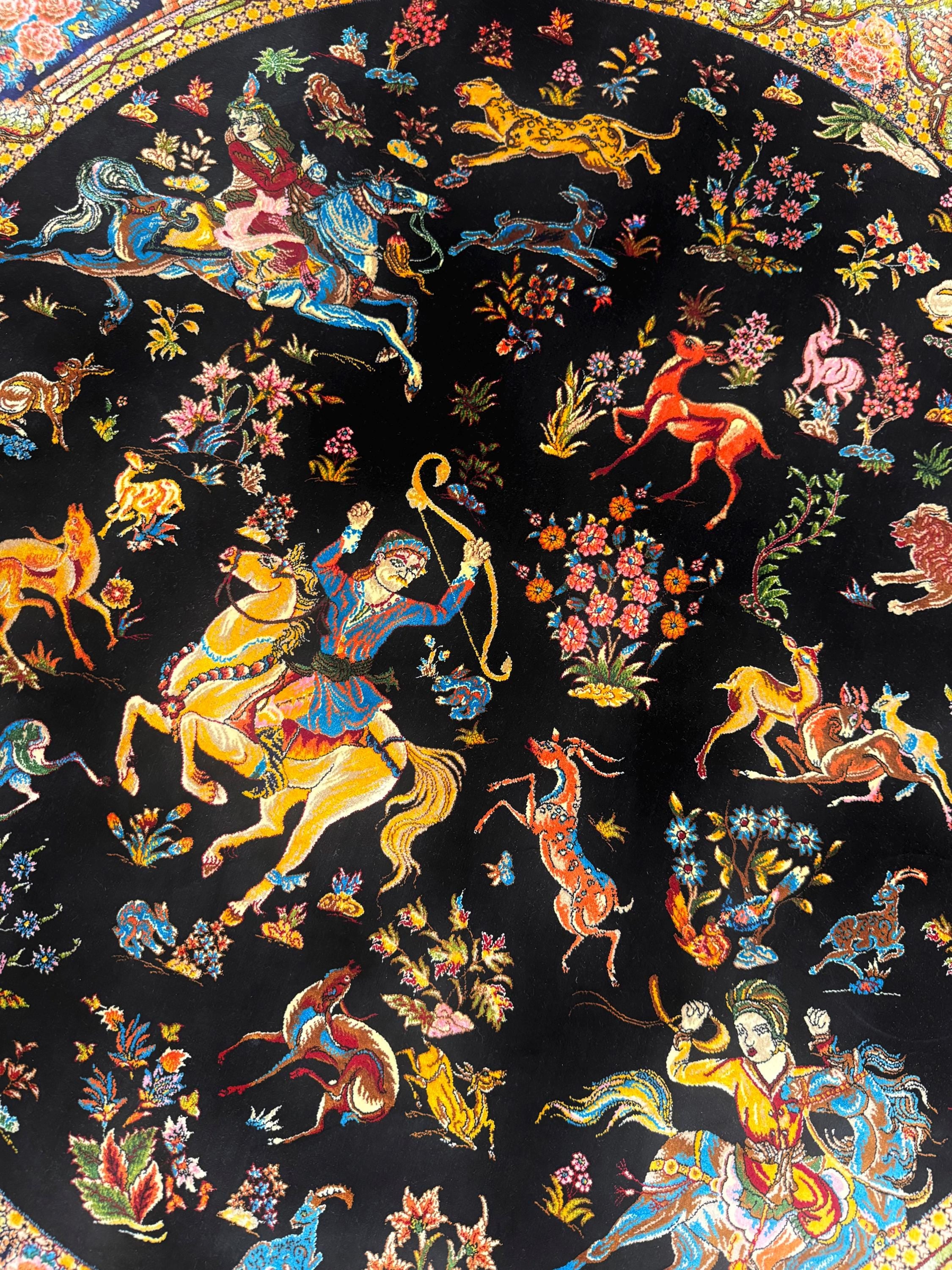 Elegant Round Persian Bamboo Silk Rug 1,2x1,2 m – Robot-Woven & Hand-Knotted Edges