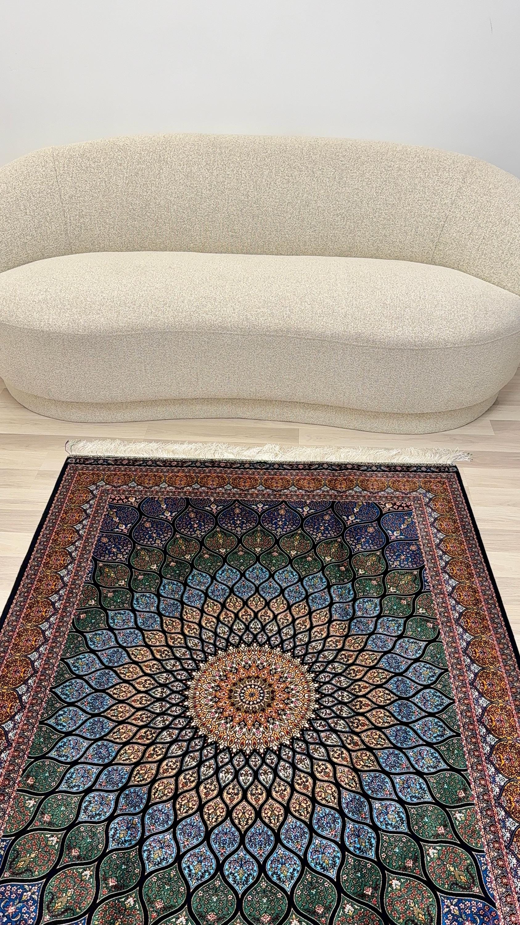 Luxury Persian Bamboo Silk Rug 120x180 cm – Robot-Woven & Hand-Knotted Edges