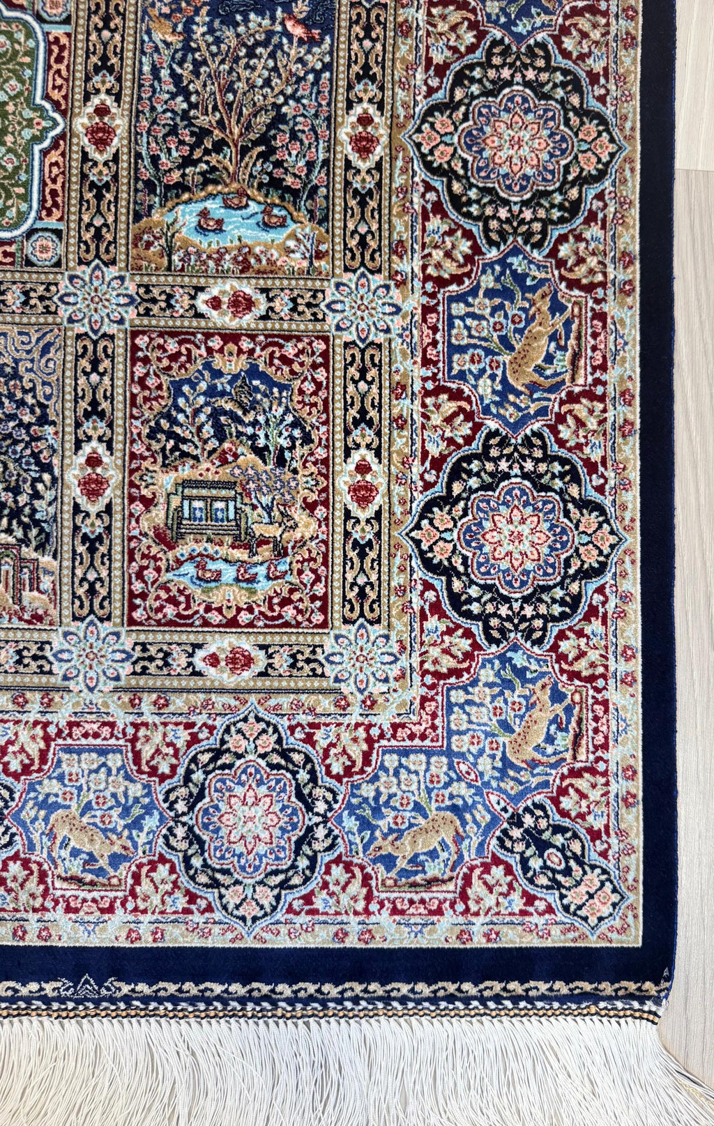 Elegant Persian Bamboo Silk Rug 60x90 cm – Robot-Woven & Hand-Knotted Edges