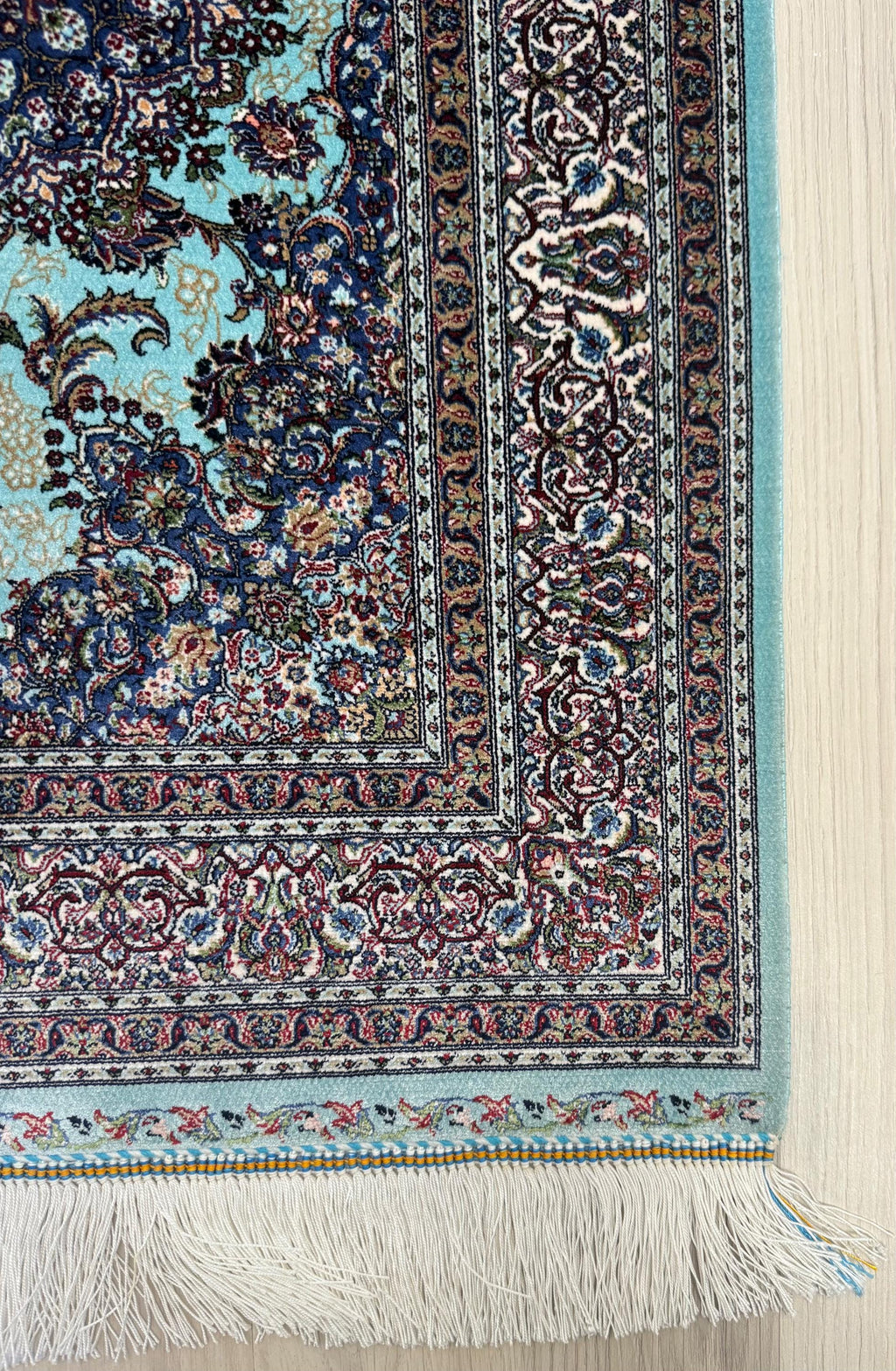 Elegant Persian Bamboo Silk Rug 60x90 cm – Robot-Woven & Hand-Knotted Edges