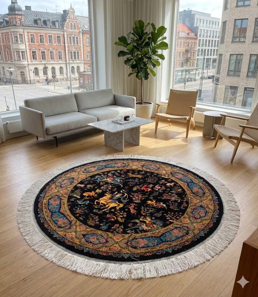 Elegant Round Persian Bamboo Silk Rug 1,2x1,2 m – Robot-Woven & Hand-Knotted Edges