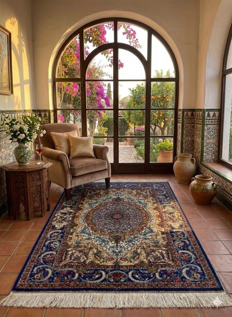 Luxury Persian Bamboo Silk Rug 100x150 cm – Robot-Woven & Hand-Knotted Edges