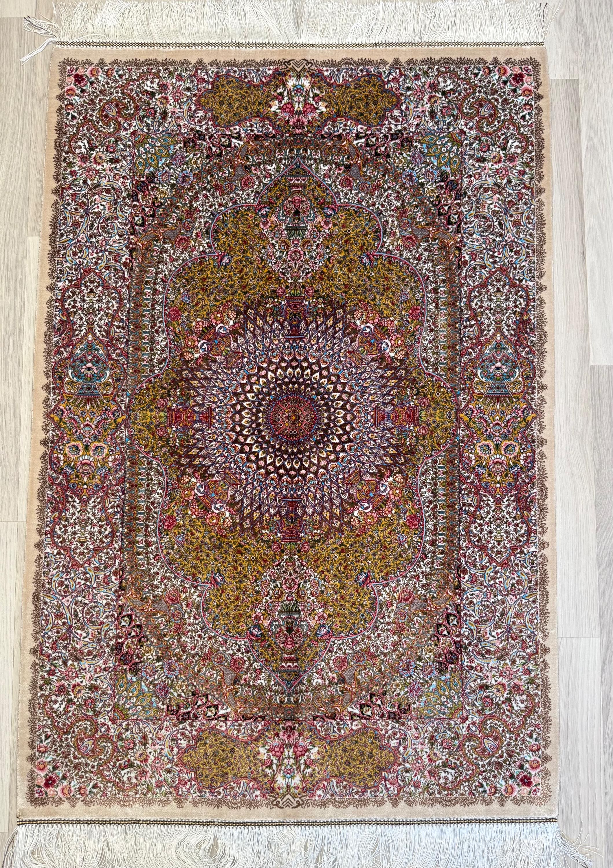 Luxury Persian Bamboo Silk Rug 80x120 cm – Robot-Woven & Hand-Knotted Edges