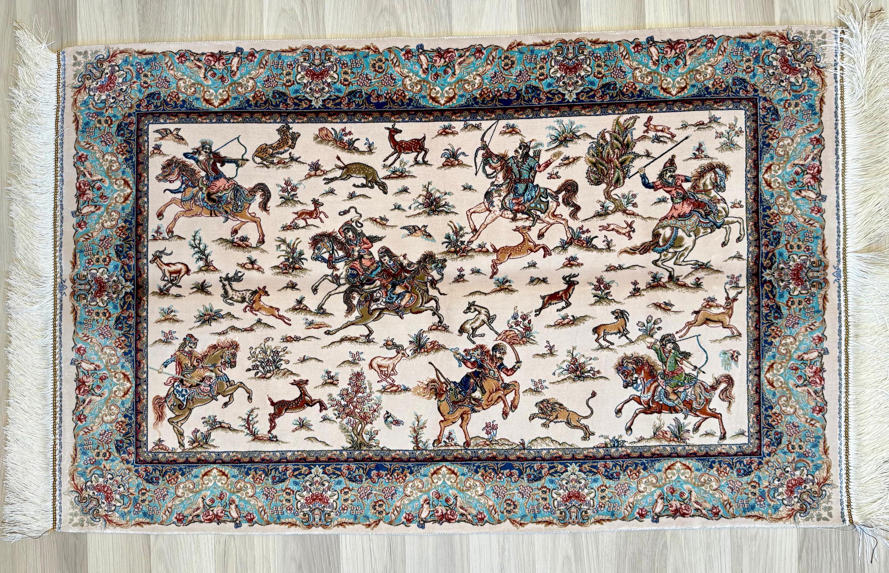 Luxury Persian Bamboo Silk Rug 80x120 cm – Robot-Woven & Hand-Knotted Edges