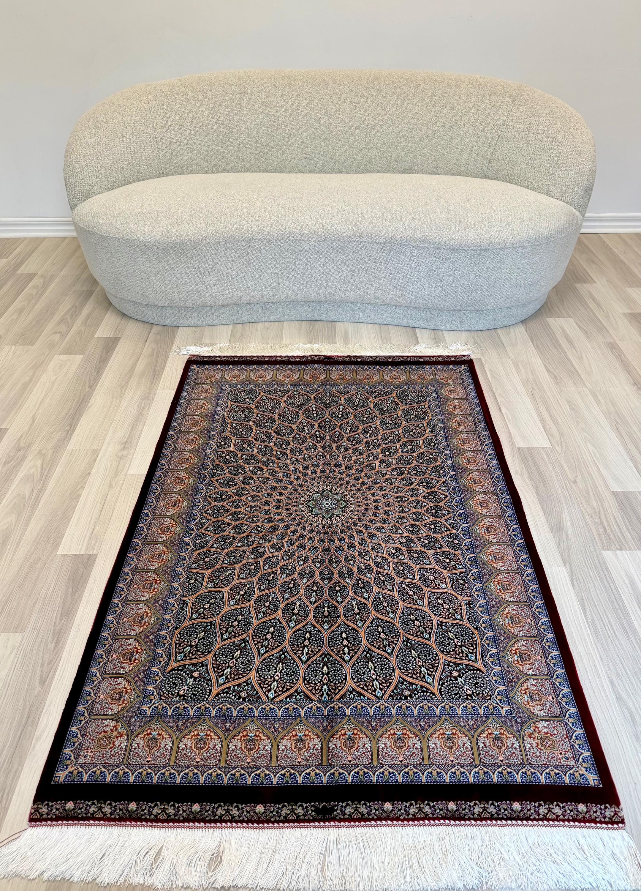 Luxury Persian Bamboo Silk Rug 100x150 cm – Robot-Woven & Hand-Knotted Edges