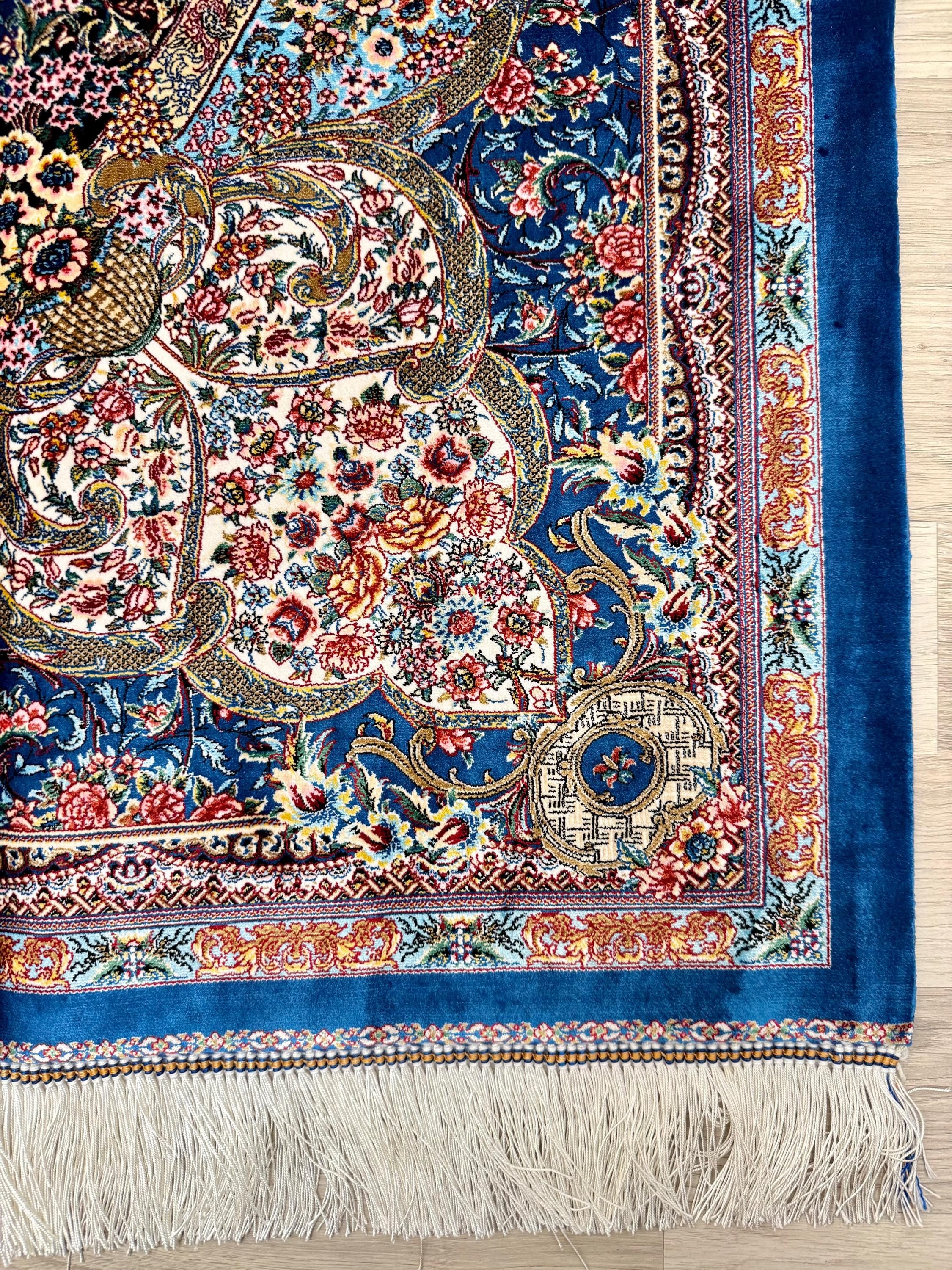 Luxury Persian Bamboo Silk Rug 120x180 cm – Robot-Woven & Hand-Knotted Edges