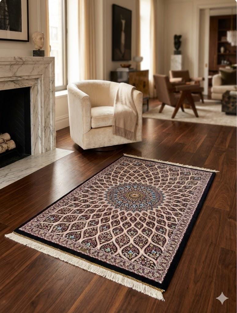 Elegant persian Bamboo Silk Rug 60x90 cm – Robot-Woven & Hand-Knotted Edges