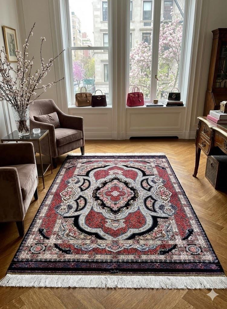 Luxury Persian Bamboo Silk Rug 100x150 cm – Robot-Woven & Hand-Knotted Edges