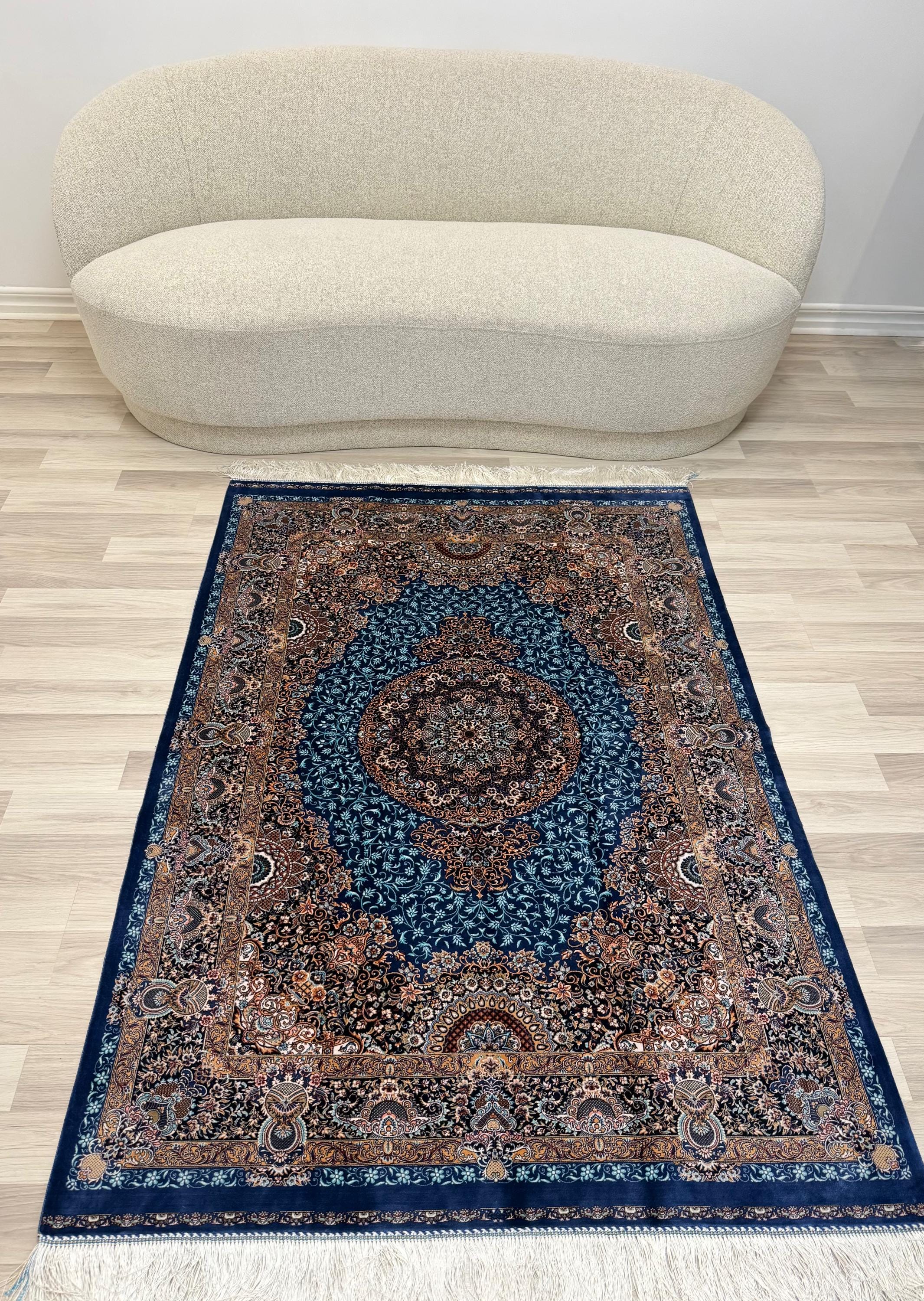 Luxury Persian Bamboo Silk Rug 120x180 cm – Robot-Woven & Hand-Knotted Edges