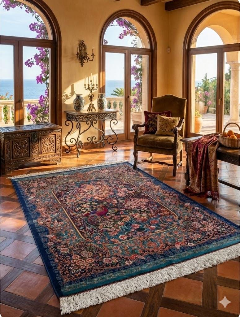 Luxury Persian Bamboo Silk Rug 100x150 cm – Robot-Woven & Hand-Knotted Edges