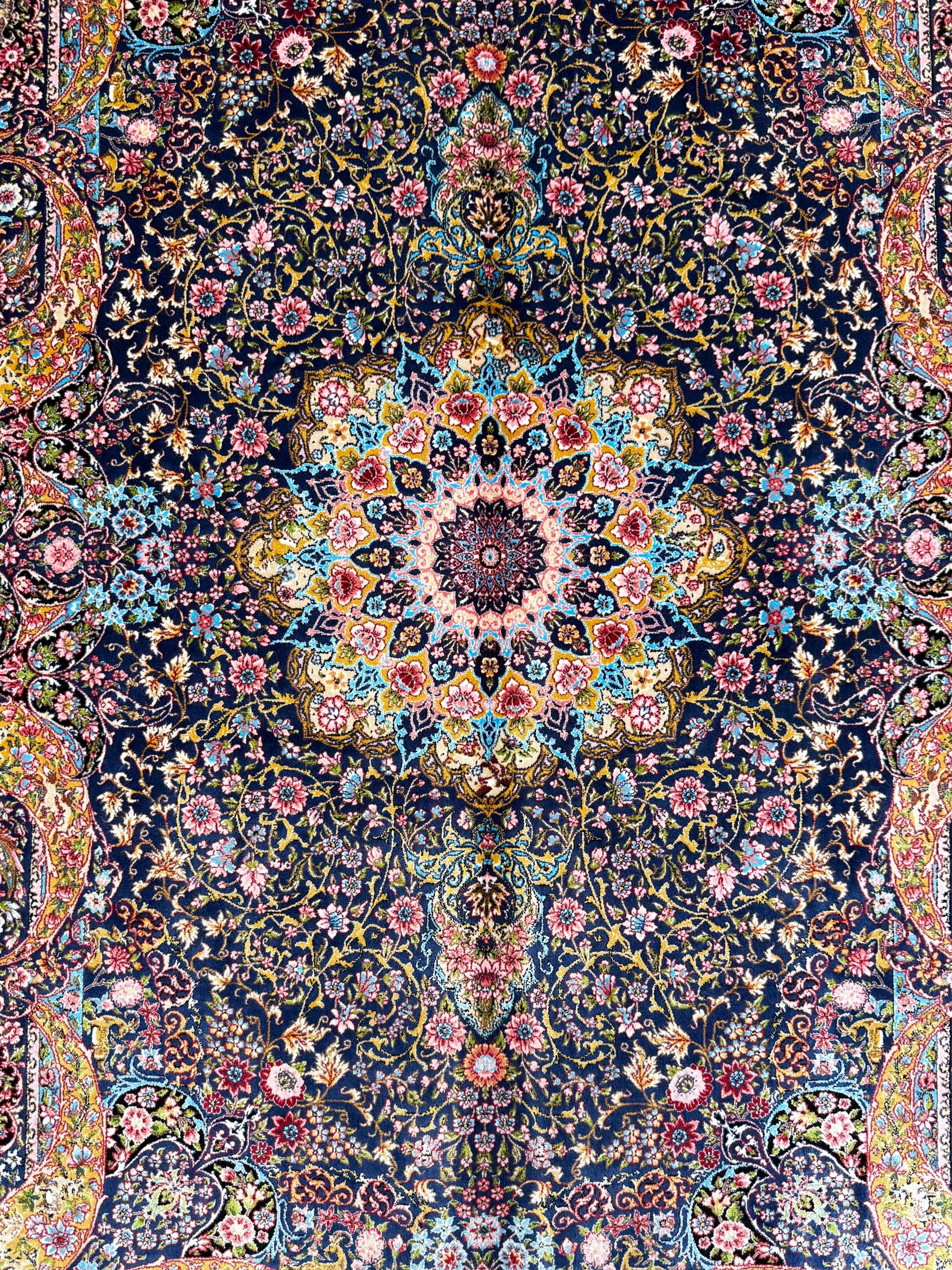 Luxury Persian Bamboo Silk Rug 100x150 cm – Robot-Woven & Hand-Knotted Edges