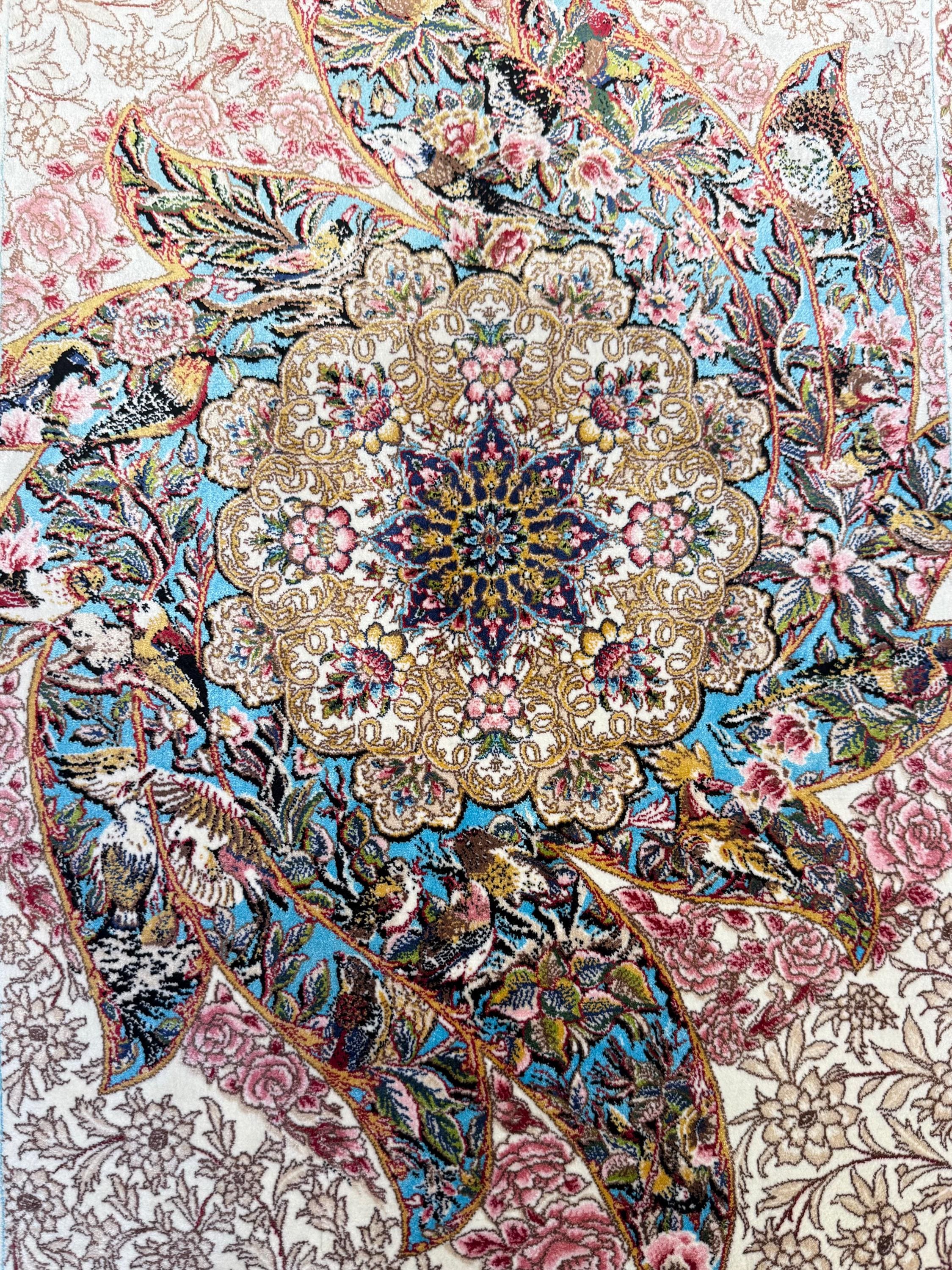 Elegant Persian Bamboo Silk Rug 60x90 cm – Robot-Woven & Hand-Knotted Edges