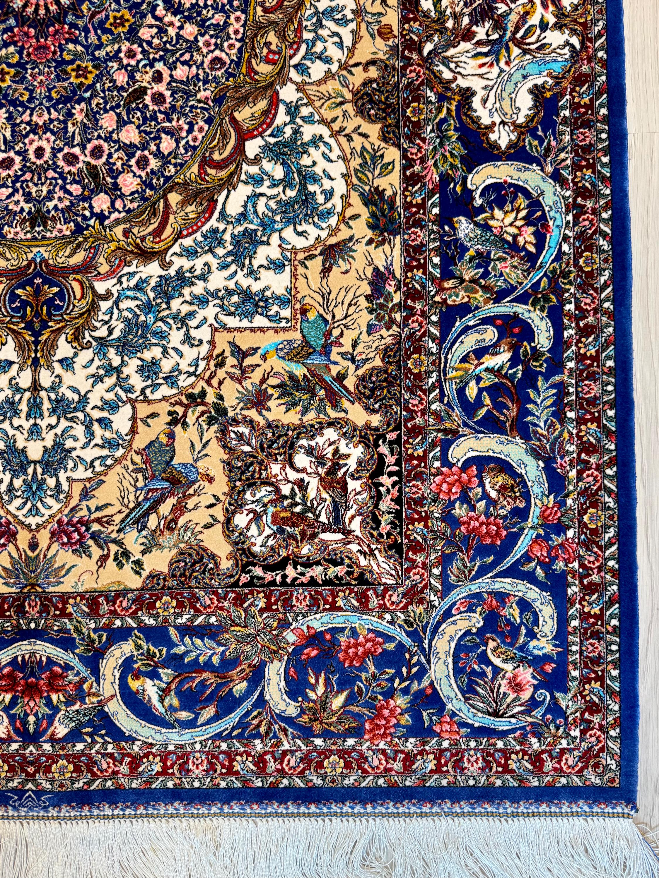 Luxury Persian Bamboo Silk Rug 100x150 cm – Robot-Woven & Hand-Knotted Edges