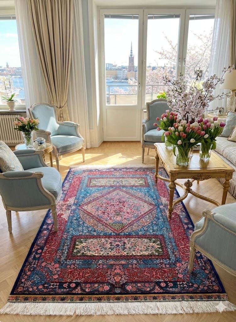 Luxury Persian Bamboo Silk Rug 100x150 cm – Robot-Woven & Hand-Knotted Edges